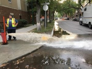 A fire hydrant at Qu’appelle and Edmonton was gushing water down the street Winnipeg, Manitoba
