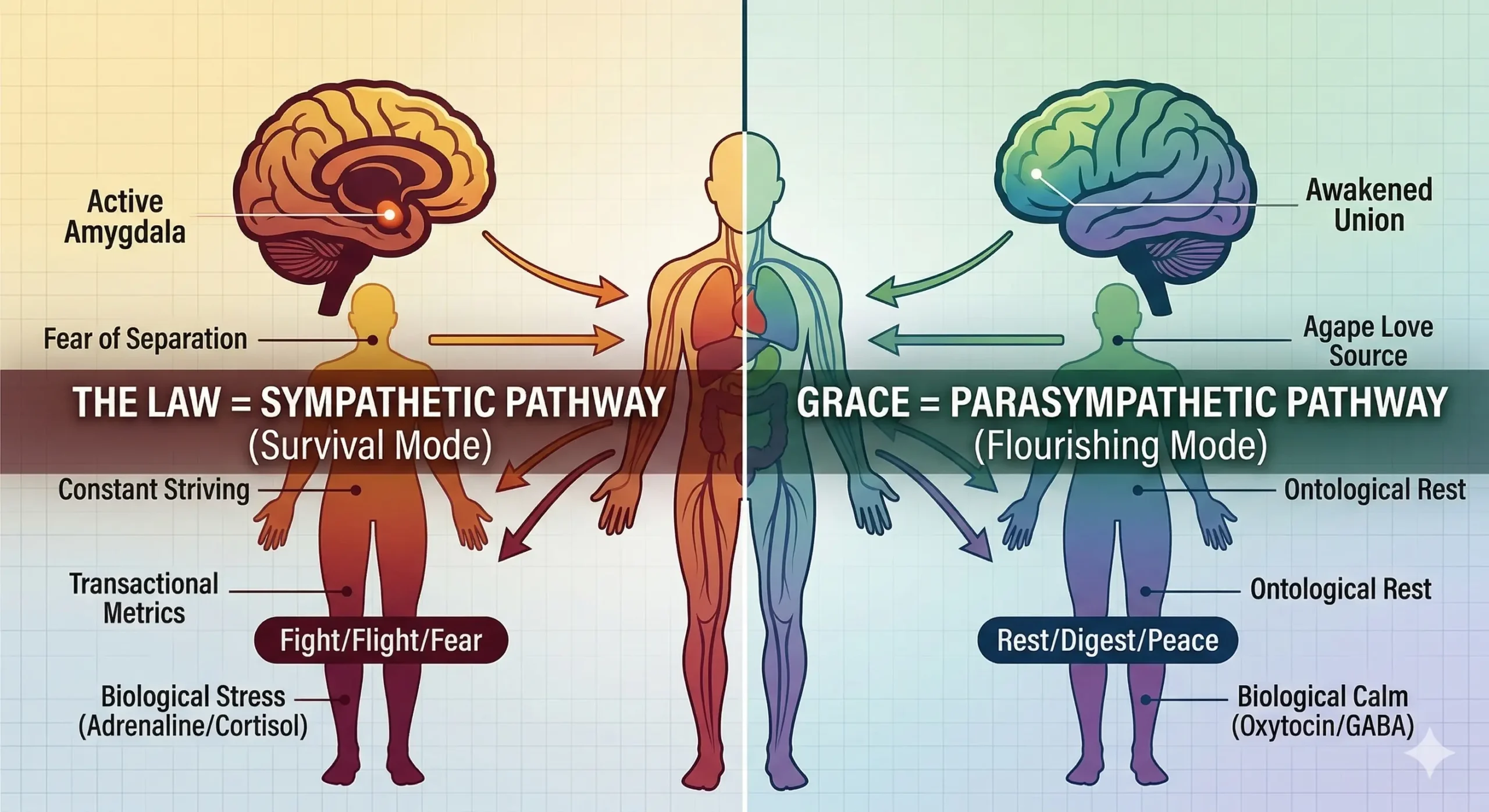 To drop the law means shifting your nervous system from sympathetic fear to parasympathetic peace